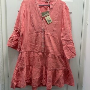 Peach Button-Down Tiered Dress
